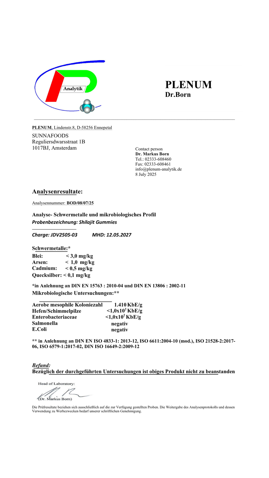 Shilajit Gummies lab certificate
